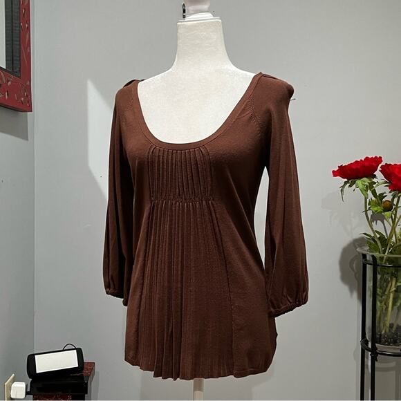 NEW Michael Kors Smocked Princess Pleat Scoop Neck Bell Sleeves Knit Top XS NWOT - Picture 7 of 16